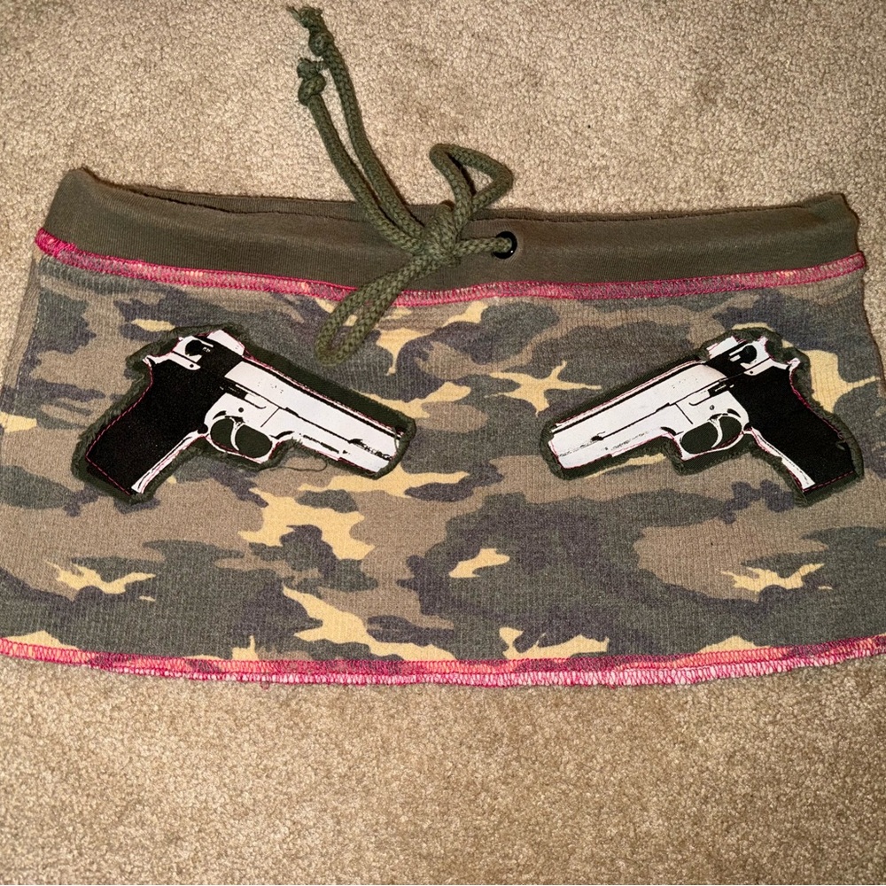 Camouflage Mini Skirt with Gun Patches